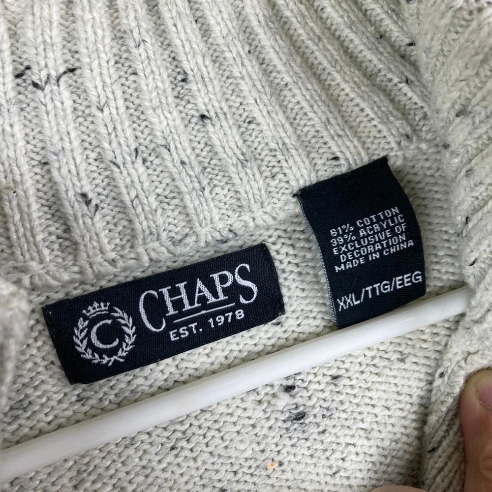 Chaps Mock Neck Sweater Mens‎ XXL Oatmeal Cream Elbow Patches Preppy Academia